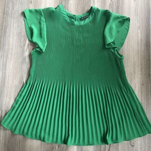 Adriana Papell Green Pleated Blouse Flutter Sleeve XL